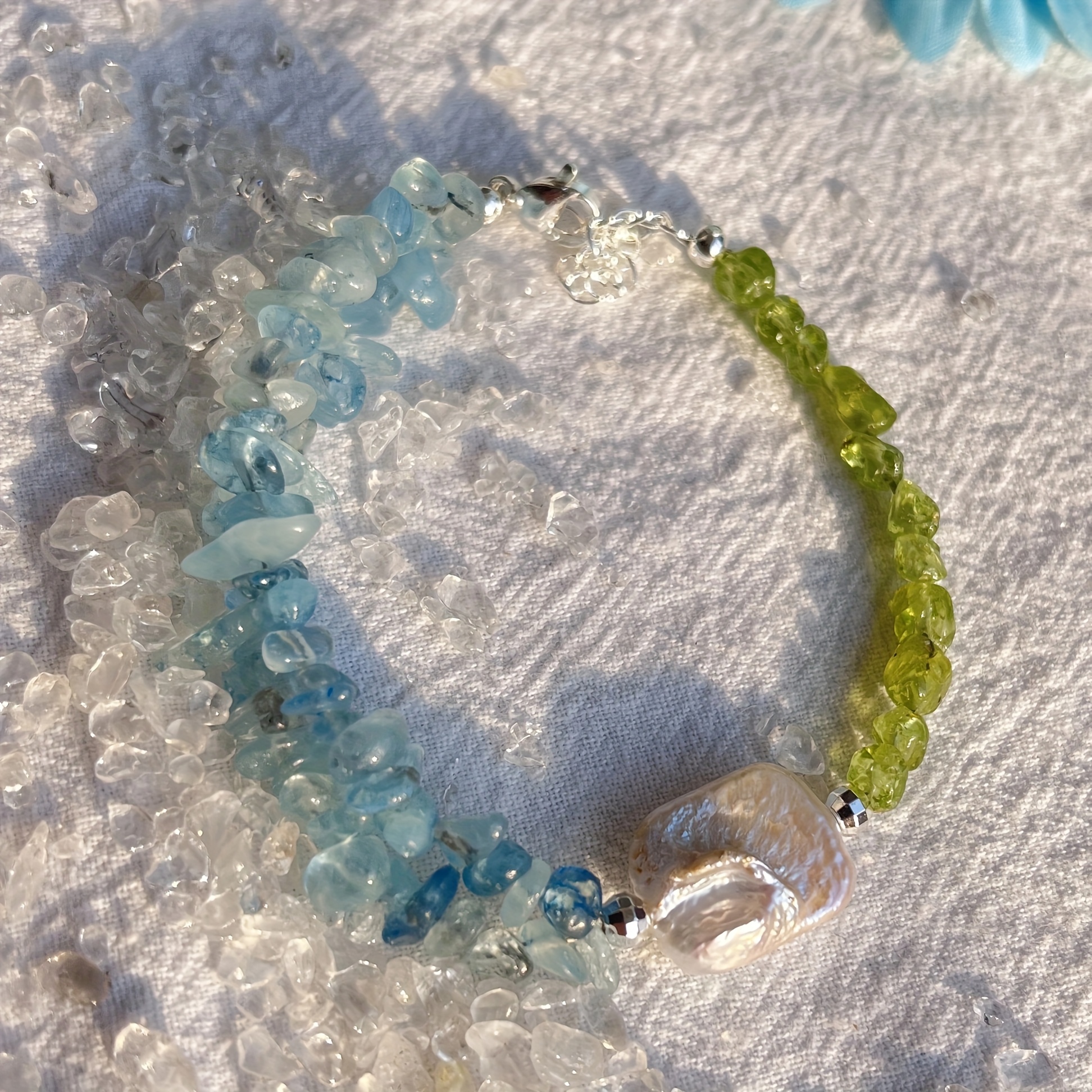 Peridot Aquamarine Freshwater Pearl Bracelet